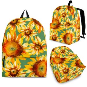 Sage Watercolor Sunflower Pattern Print Back To School Backpack BP569