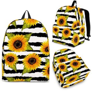 Sunflower Striped Pattern Print Back To School Backpack BP092