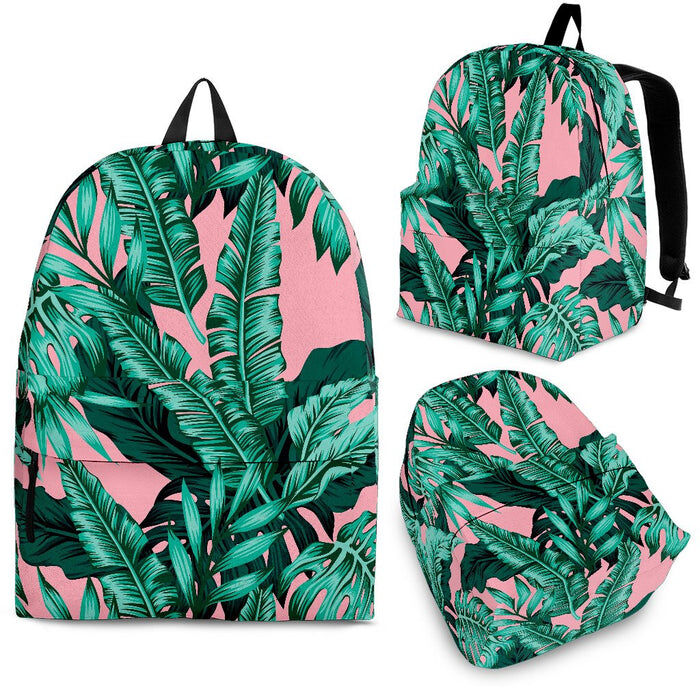 Teal Banana Leaves Pattern Print Back To School Backpack BP086