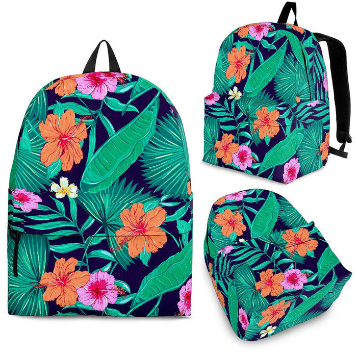 Teal Hawaiian Leaf Flower Pattern Print Back To School Backpack BP083
