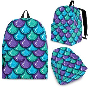 Teal Mermaid Scales Pattern Print Back To School Backpack BP081
