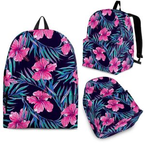 Teal Tropical Hibiscus Pattern Print Back To School Backpack BP072