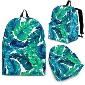 Teal Tropical Leaf Pattern Print Back To School Backpack BP070