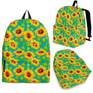 Teal Watercolor Sunflower Pattern Print Back To School Backpack BP068