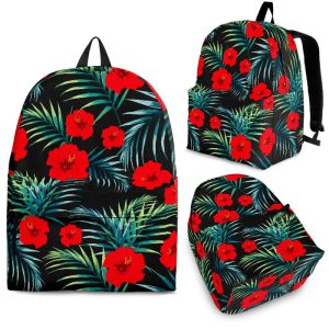 Tropical Hibiscus Leaves Pattern Print Back To School Backpack BP049