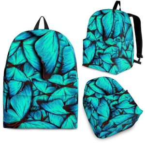 Turquoise Butterfly Pattern Print Back To School Backpack BP397