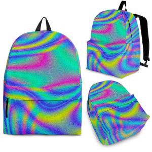 Turquoise Holographic Trippy Print Back To School Backpack BP037