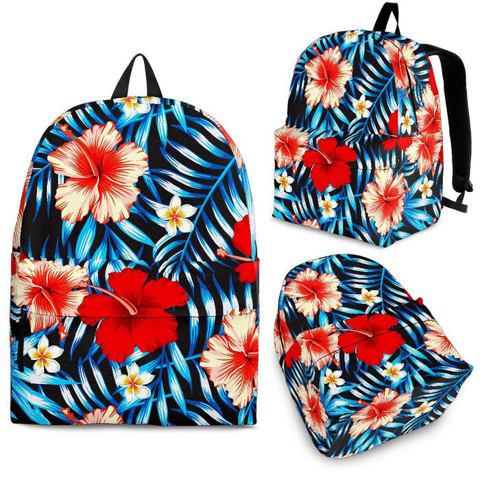 Turquoise Leaves Hibiscus Pattern Print Back To School Backpack BP036