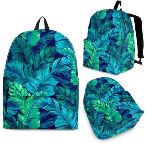 Turquoise Tropical Leaf Pattern Print Back To School Backpack BP034
