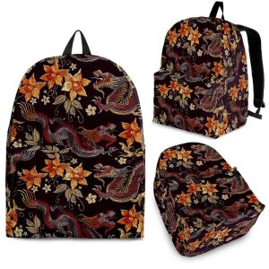 Vintage Dragon Flower Pattern Print Back To School Backpack BP023