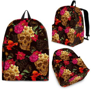 Vintage Flowers Skull Pattern Print Back To School Backpack BP020