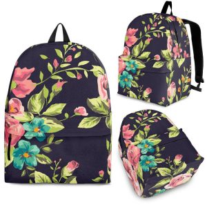 Vintage Rose Floral Flower Pattern Print Back To School Backpack BP014