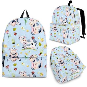 Watercolor Cartoon Cow Pattern Print Back To School Backpack BP331