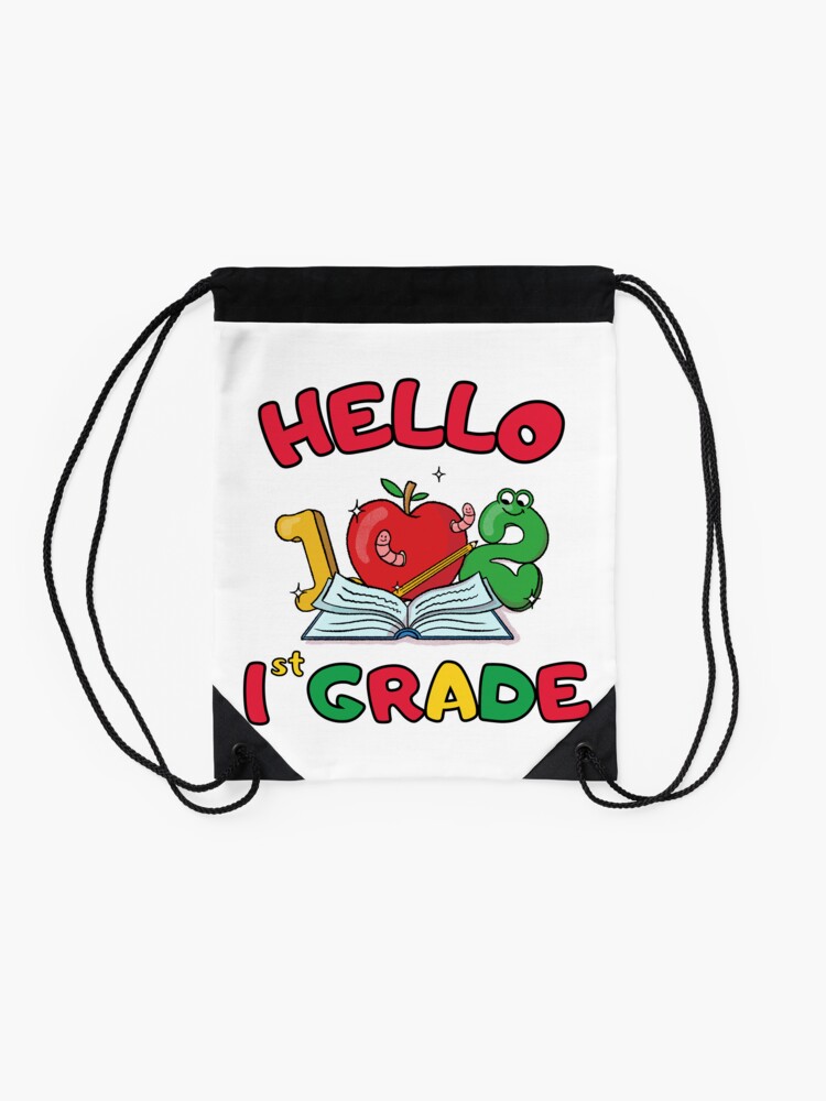 Welcome-Back-To-School-Hello-First-Grade-Drawstring-Bag-DSB588-2 Welcome Back To School Hello First Grade Drawstring Bag DSB588 2