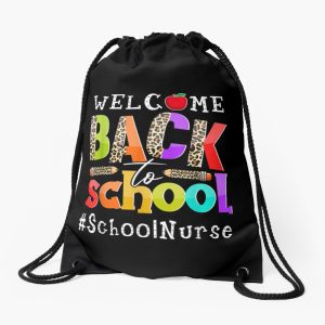 Welcome Back To School Nurse First Day Of School Leopard Drawstring Bag DSB1411