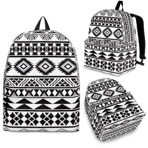 White And Grey Aztec Pattern Print Back To School Backpack BP446