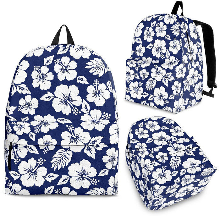 White Blue Hibiscus Floral Pattern Print Back To School Backpack BP200