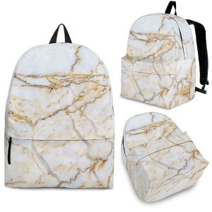 White Brown Grunge Marble Print Back To School Backpack BP198