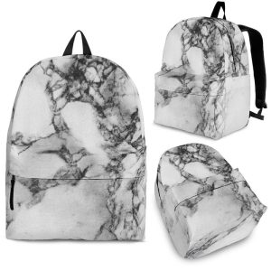 White Dark Grey Marble Print Back To School Backpack BP195
