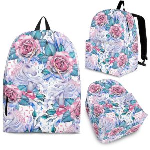 White Fairy Rose Unicorn Pattern Print Back To School Backpack BP194