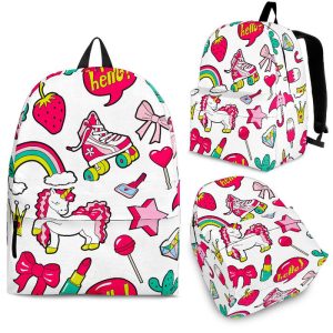 White Girly Unicorn Pattern Print Back To School Backpack BP192