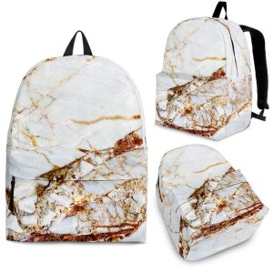 White Gold Grunge Marble Print Back To School Backpack BP108
