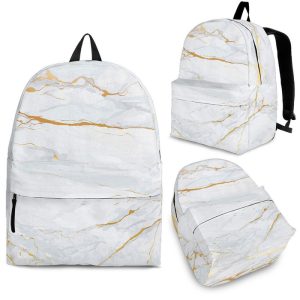 White Gold Scratch Marble Print Back To School Backpack BP190