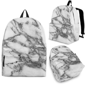 White Gray Marble Print Back To School Backpack BP189