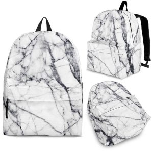 White Gray Scratch Marble Print Back To School Backpack BP188