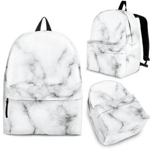 White Grey Smoke Marble Print Back To School Backpack BP187