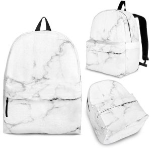 White Grunge Marble Print Back To School Backpack BP112