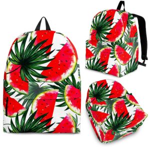White Palm Leaf Watermelon Pattern Print Back To School Backpack BP185