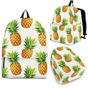 White Pineapple Pattern Print Back To School Backpack BP184