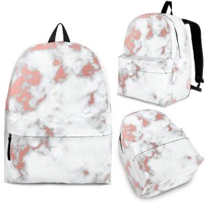 White Rose Gold Marble Print Back To School Backpack BP182
