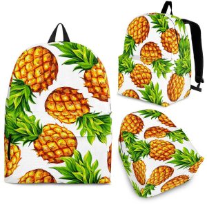 White Summer Pineapple Pattern Print Back To School Backpack BP179