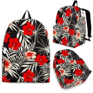 White Tropical Hibiscus Pattern Print Back To School Backpack BP177