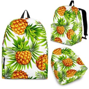 White Tropical Pineapple Pattern Print Back To School Backpack BP176