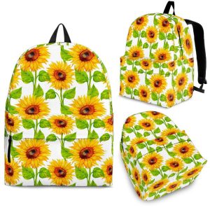 White Watercolor Sunflower Pattern Print Back To School Backpack BP173