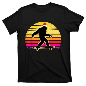 Bigfoot Skater Christmas Funny Skateboarding XMas Pajama T-Shirt