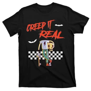 Creep It Real Halloween Skeleton Skateboard Boys T-Shirt