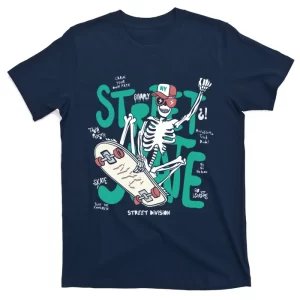 Funny Hand Drawn Skeleton Skateboarding Funny Skating In New York Street Wear T-Shirt