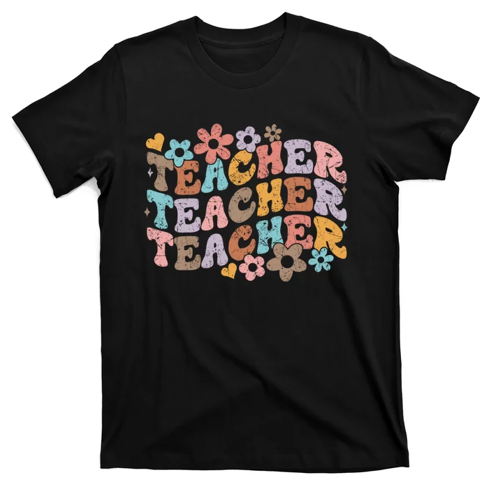 Groovy Floral Teacher Back To School Vintage Retro T-Shirt