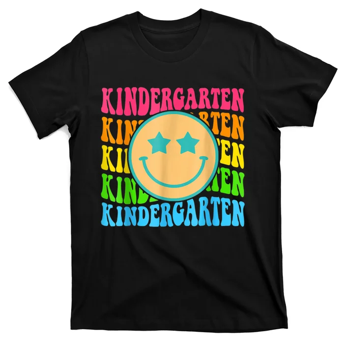 Groovy Kindergarten Vibes Face Retro Teachers Back To School T-Shirt