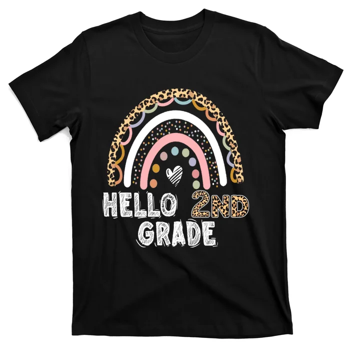 Hello-2nd-Grade-Leopard-Rainbow-Back-To-School-Teacher-Girls-T-Shirt Hello 2nd Grade Leopard Rainbow Back To School Teacher Girls T-Shirt