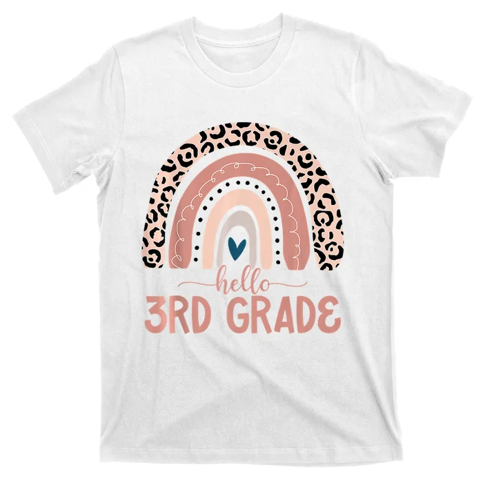 Hello 3rd Grade Teacher Leopard Rainbow Back To School T-Shirt