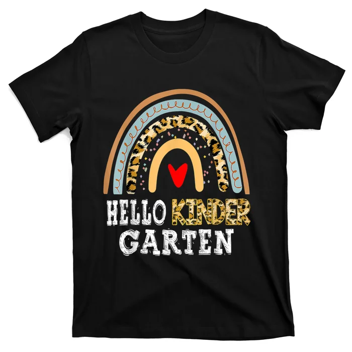 Hello Kindergarten Leopard Rainbow Back To School Teacher T-Shirt