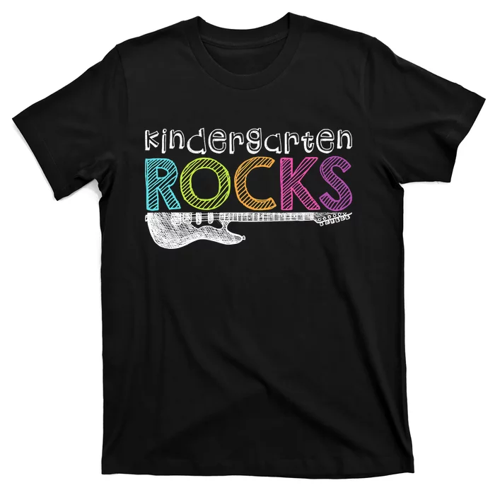 Kindergarten-Rocks-With-Guitar-Back-To-School-Teacher-T-Shirt Kindergarten Rocks With Guitar Back To School Teacher T-Shirt