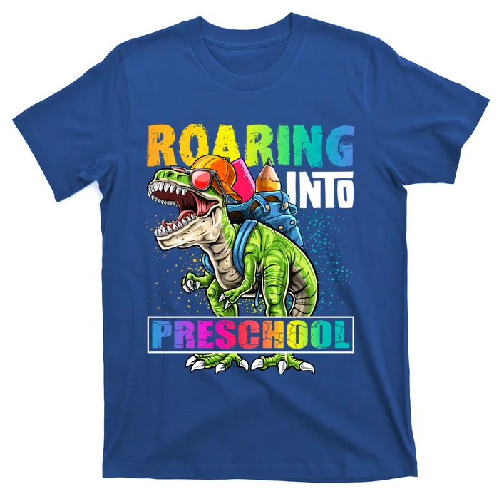 Roaring Into Preschool Dinosaur Backpack Back To School Boys Long Sleeve T-Shirt