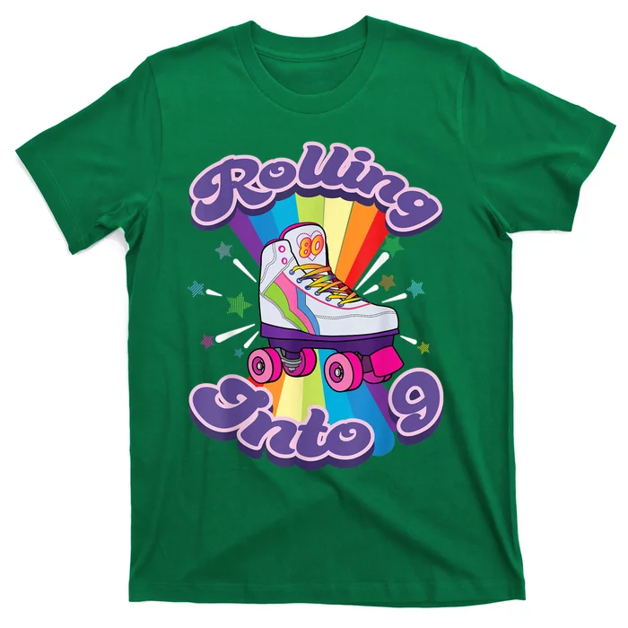 Roller Skating 9 Years Old 9th Birthday Girl Skate 80's Gift T-Shirt
