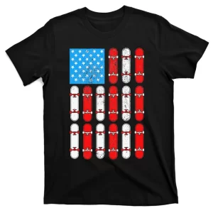 Skateboard Skateboarding Skater American Flag Patriotic Gift T-Shirt